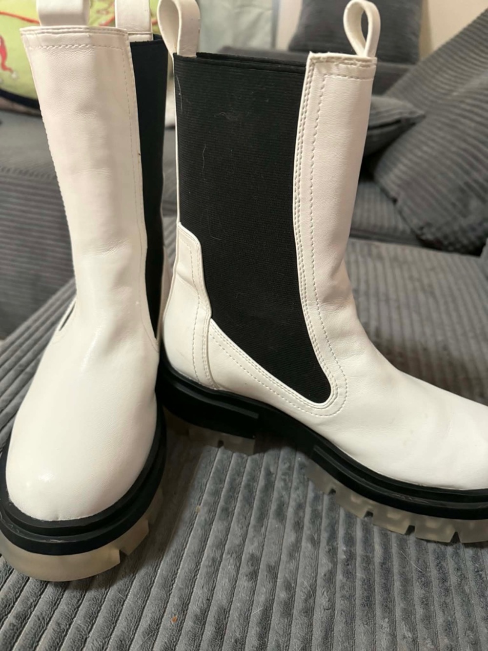 Women's White & Black Chelsea Lug Boots - Modern Lace-Up Style